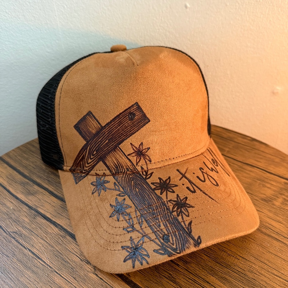 Bible Verse Hat, Burned Baseball Cap, Burned Trucker Hat, Burned Cross Hat